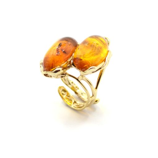 Anello in argento giallo ed ambra