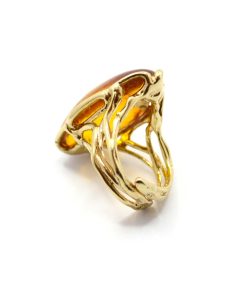 Anello in argento giallo ed ambra